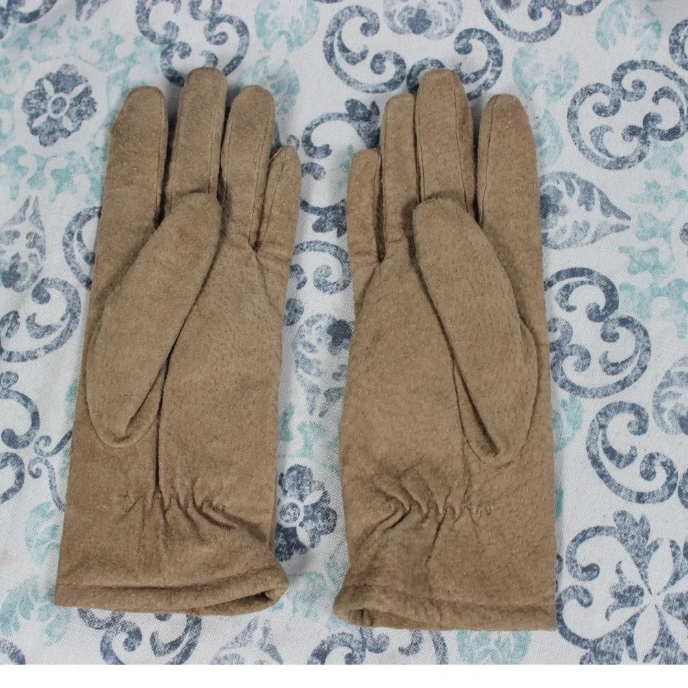 Fownes Womens Tan Suede Gloves Med‎ Acrylic Lined Camel Vintage Style WPL 9522